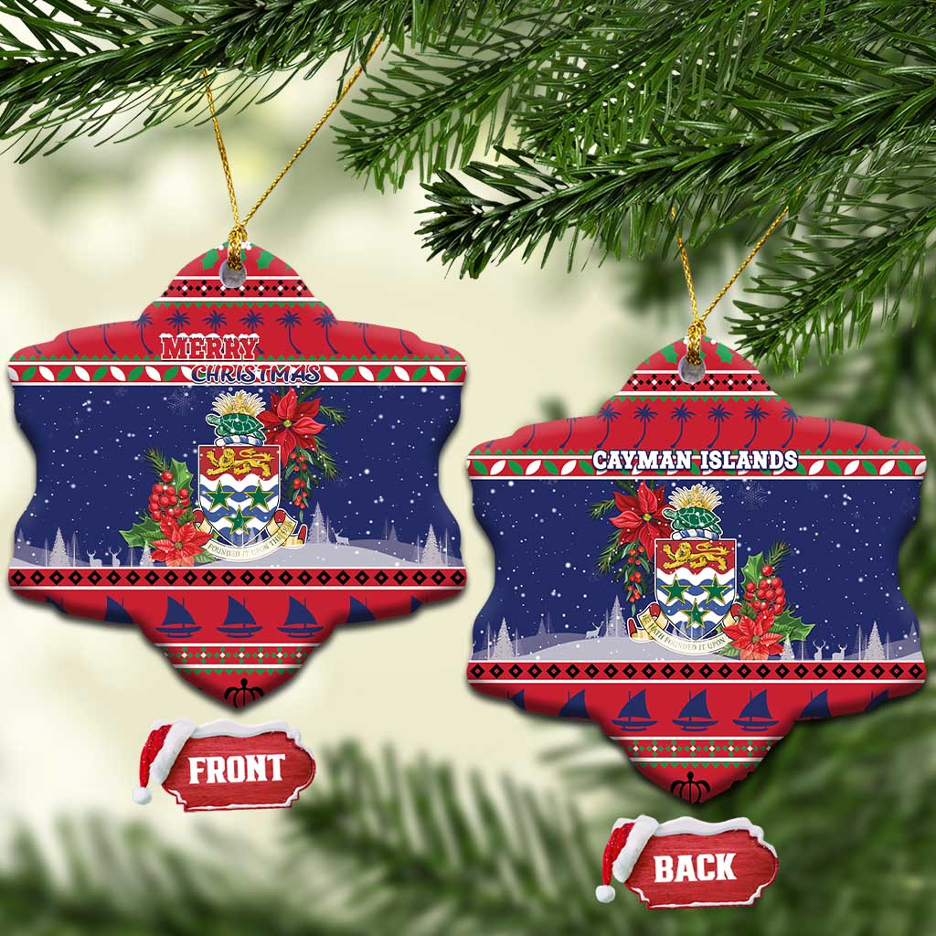 Cayman Islands Christmas Ceramic Ornament Coat Of Arms With Poinsettia - Wonder Print Shop