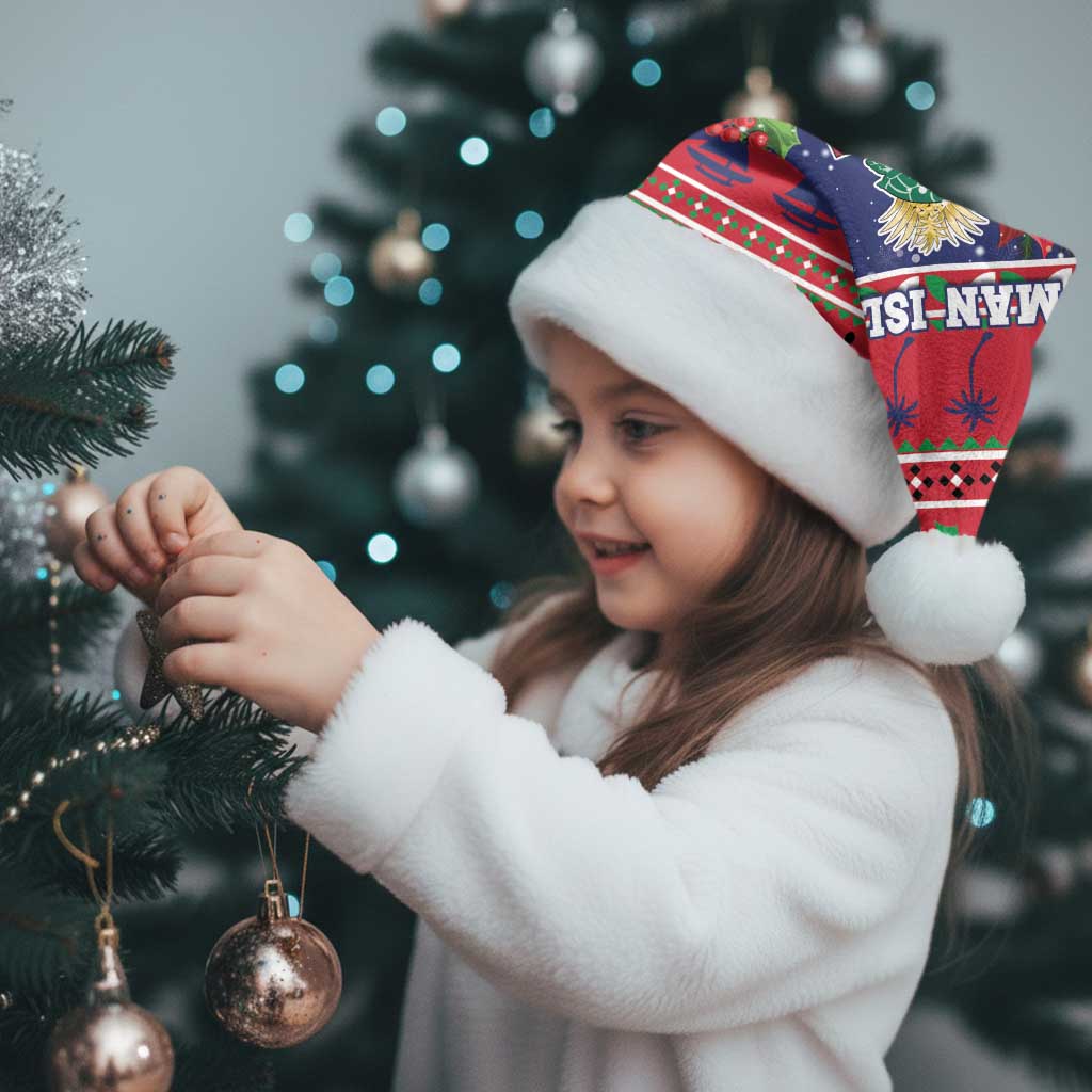 Cayman Islands Christmas Santa Hat Coat Of Arms With Poinsettia - Wonder Print Shop