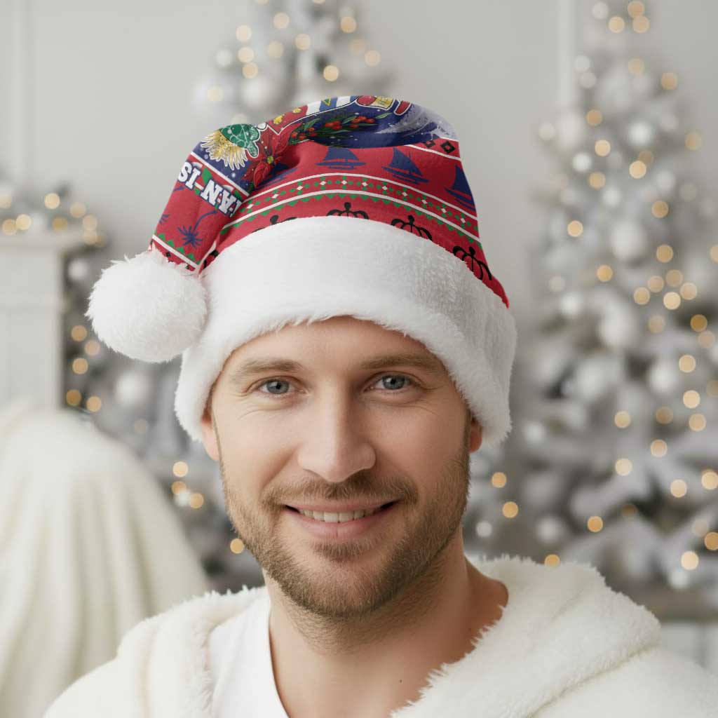 Cayman Islands Christmas Santa Hat Coat Of Arms With Poinsettia - Wonder Print Shop