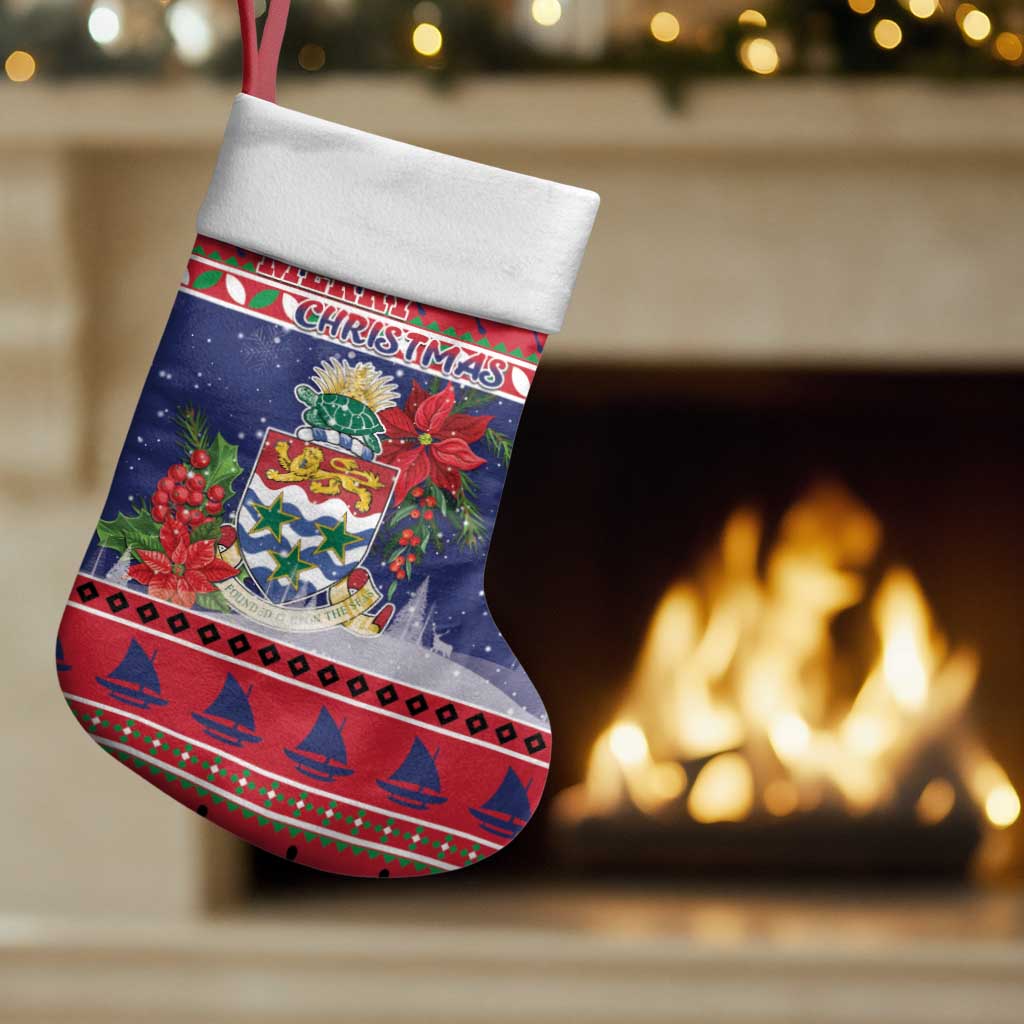 Cayman Islands Christmas Stocking Coat Of Arms With Poinsettia - Wonder Print Shop