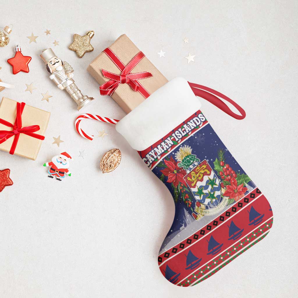 Cayman Islands Christmas Stocking Coat Of Arms With Poinsettia - Wonder Print Shop