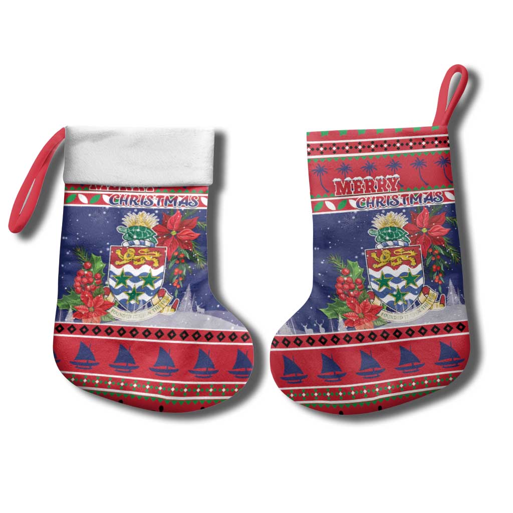 Cayman Islands Christmas Stocking Coat Of Arms With Poinsettia - Wonder Print Shop