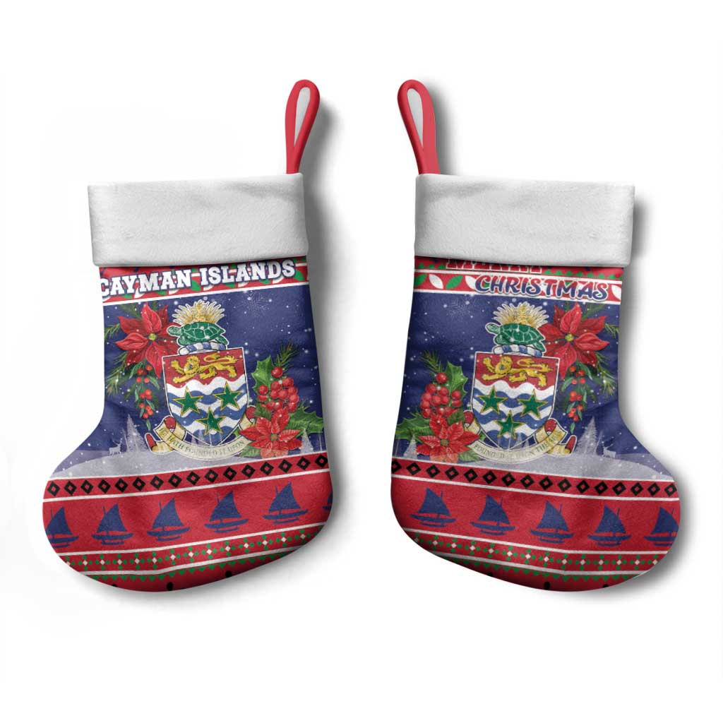 Cayman Islands Christmas Stocking Coat Of Arms With Poinsettia - Wonder Print Shop