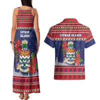 Cayman Islands Christmas Couples Matching Tank Maxi Dress and Hawaiian Shirt Coat Of Arms With Poinsettia - Wonder Print Shop