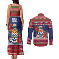 Cayman Islands Christmas Couples Matching Tank Maxi Dress and Long Sleeve Button Shirt Coat Of Arms With Poinsettia - Wonder Print Shop