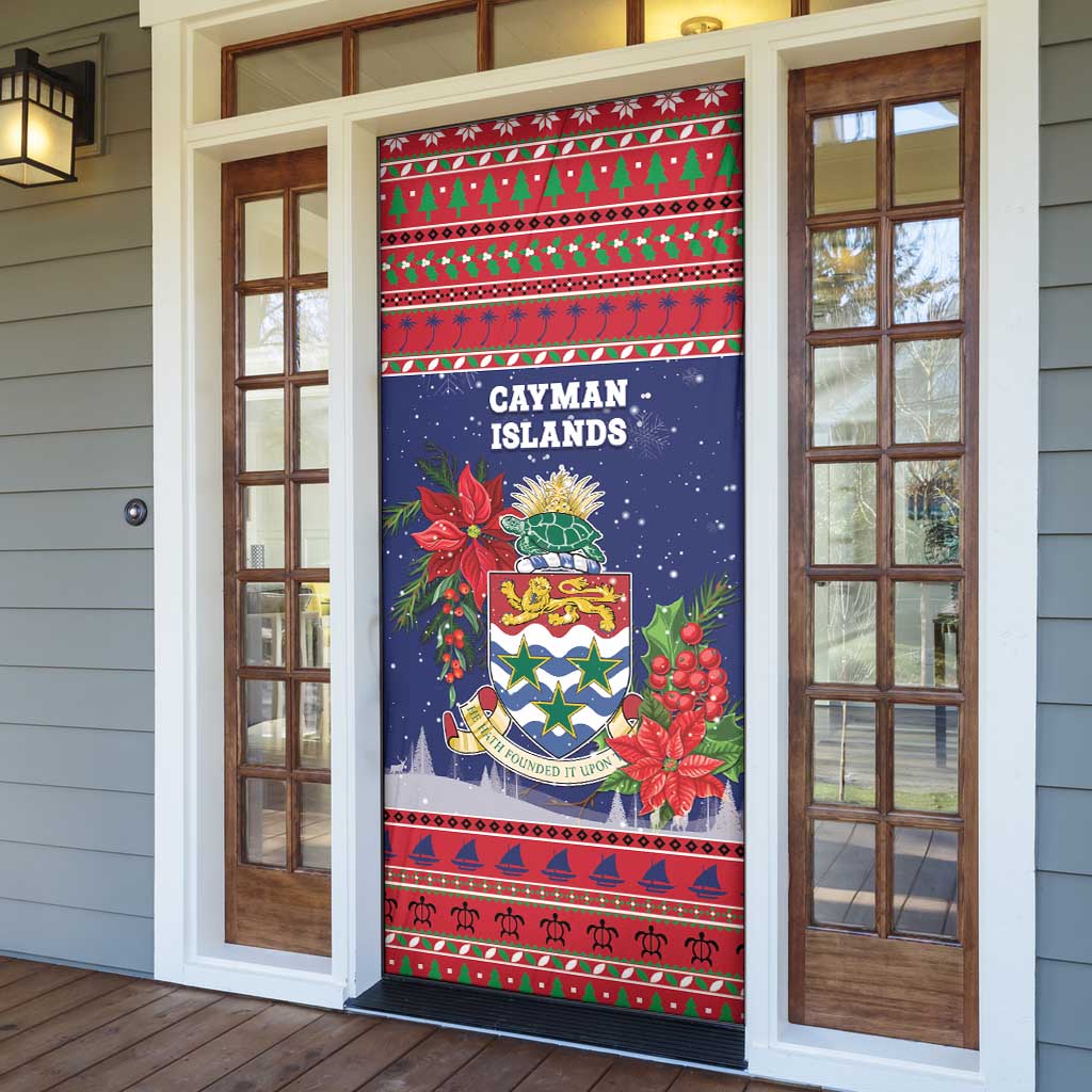 Cayman Islands Christmas Door Cover Coat Of Arms With Poinsettia - Wonder Print Shop