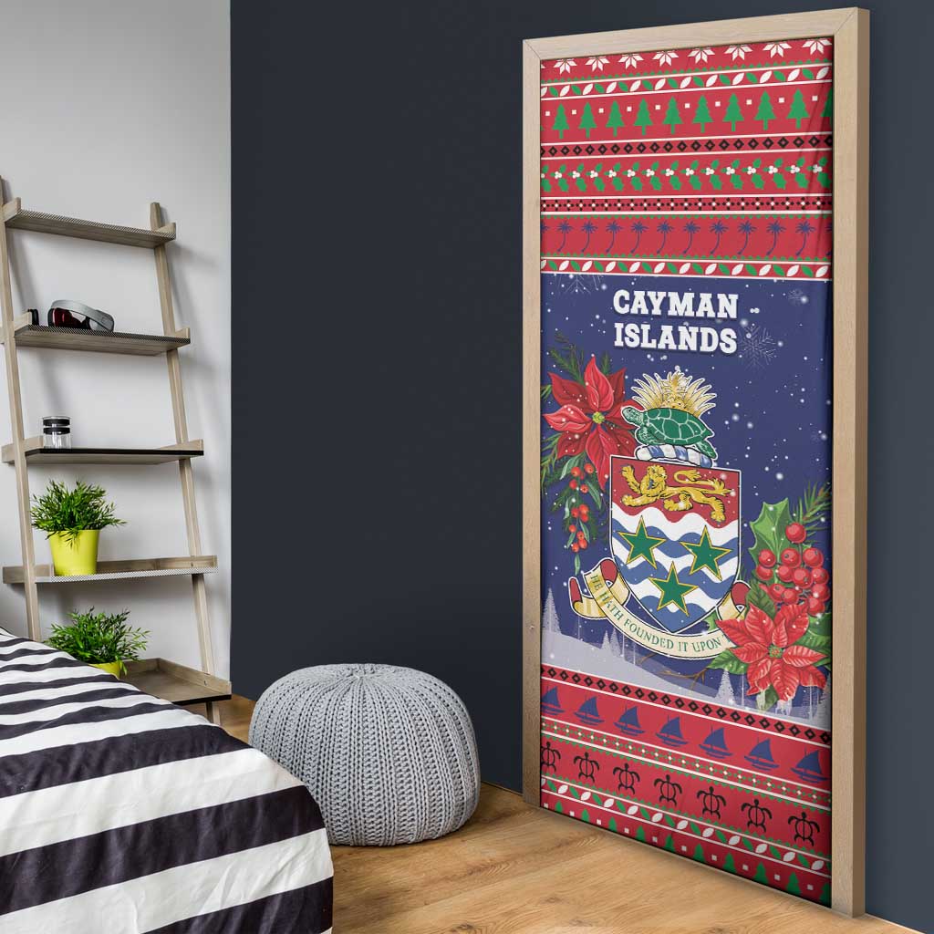 Cayman Islands Christmas Door Cover Coat Of Arms With Poinsettia - Wonder Print Shop