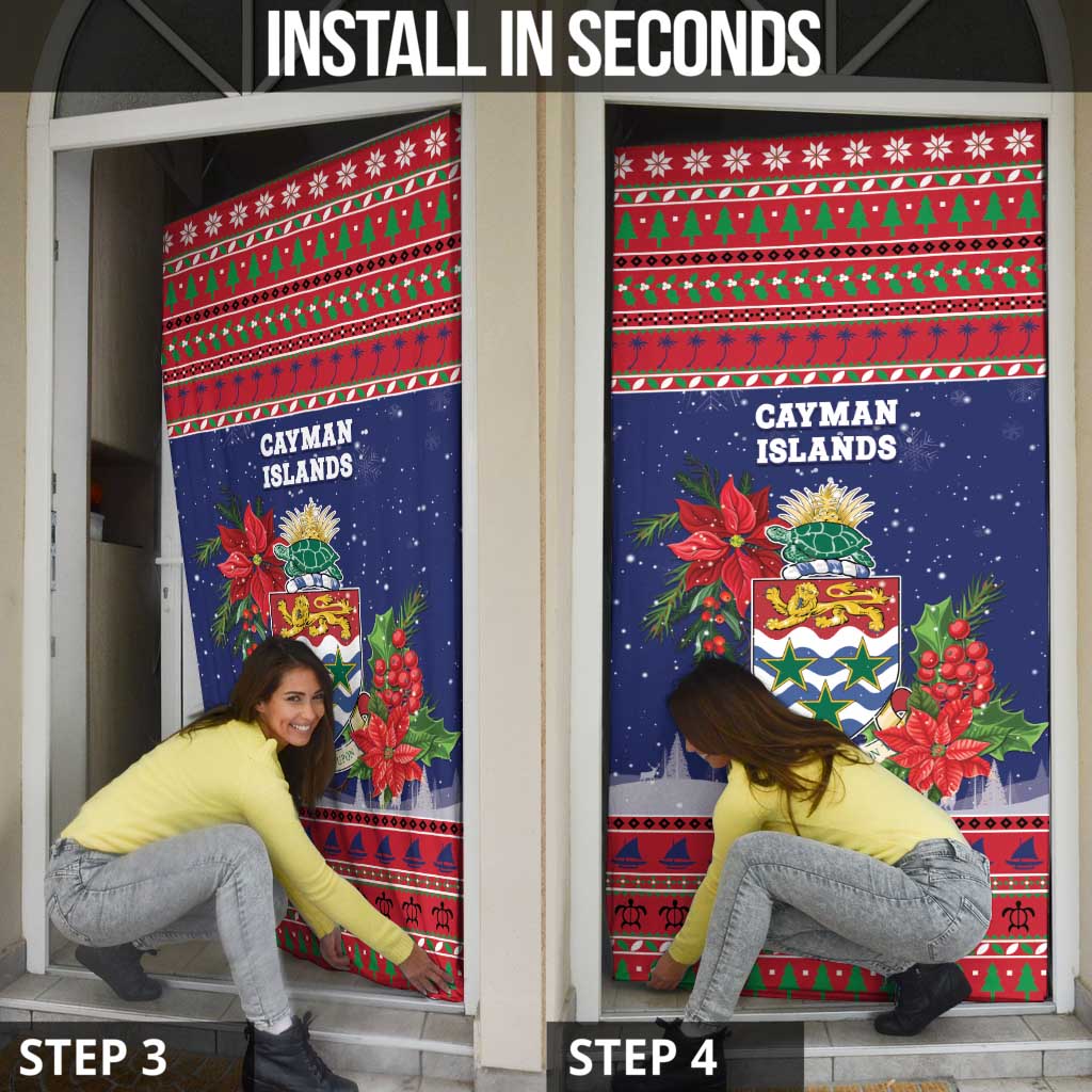 Cayman Islands Christmas Door Cover Coat Of Arms With Poinsettia - Wonder Print Shop