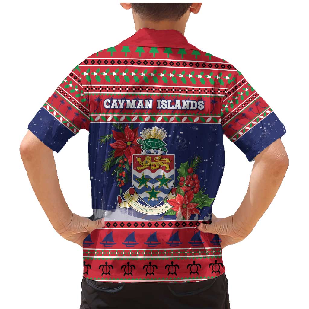 Cayman Islands Christmas Family Matching Mermaid Dress and Hawaiian Shirt Coat Of Arms With Poinsettia - Wonder Print Shop