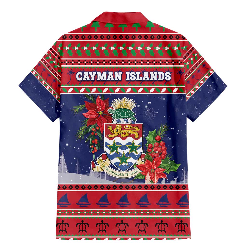 Cayman Islands Christmas Family Matching Mermaid Dress and Hawaiian Shirt Coat Of Arms With Poinsettia - Wonder Print Shop