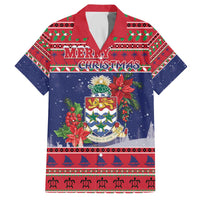 Cayman Islands Christmas Family Matching Off The Shoulder Long Sleeve Dress and Hawaiian Shirt Coat Of Arms With Poinsettia - Wonder Print Shop