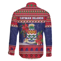 Cayman Islands Christmas Family Matching Off The Shoulder Long Sleeve Dress and Hawaiian Shirt Coat Of Arms With Poinsettia - Wonder Print Shop