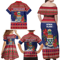 Cayman Islands Christmas Family Matching Off Shoulder Maxi Dress and Hawaiian Shirt Coat Of Arms With Poinsettia - Wonder Print Shop
