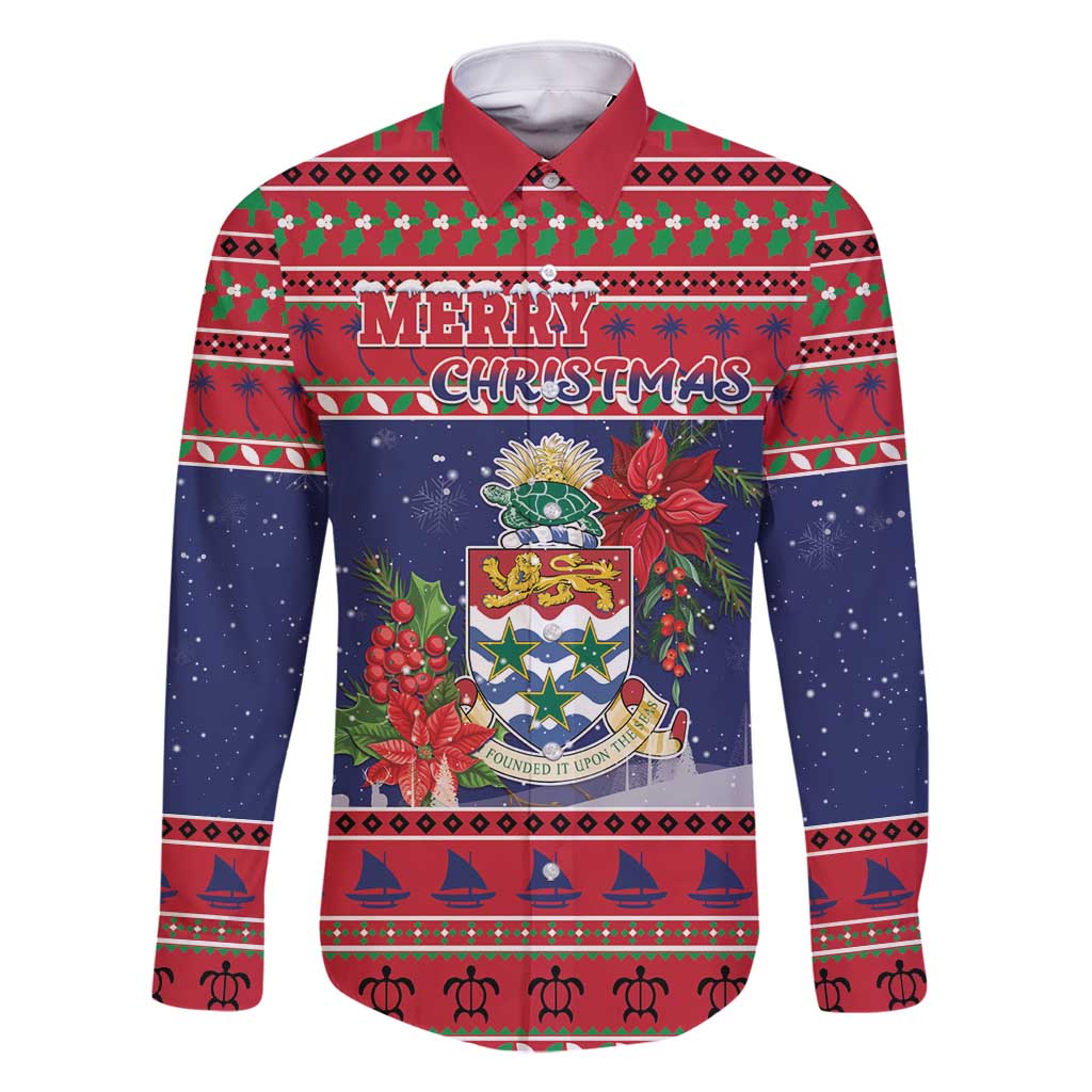 Cayman Islands Christmas Family Matching Off Shoulder Maxi Dress and Hawaiian Shirt Coat Of Arms With Poinsettia - Wonder Print Shop