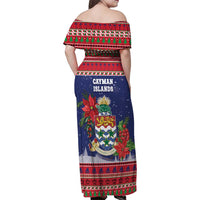 Cayman Islands Christmas Family Matching Off Shoulder Maxi Dress and Hawaiian Shirt Coat Of Arms With Poinsettia - Wonder Print Shop
