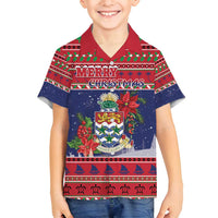 Cayman Islands Christmas Family Matching Off Shoulder Maxi Dress and Hawaiian Shirt Coat Of Arms With Poinsettia - Wonder Print Shop
