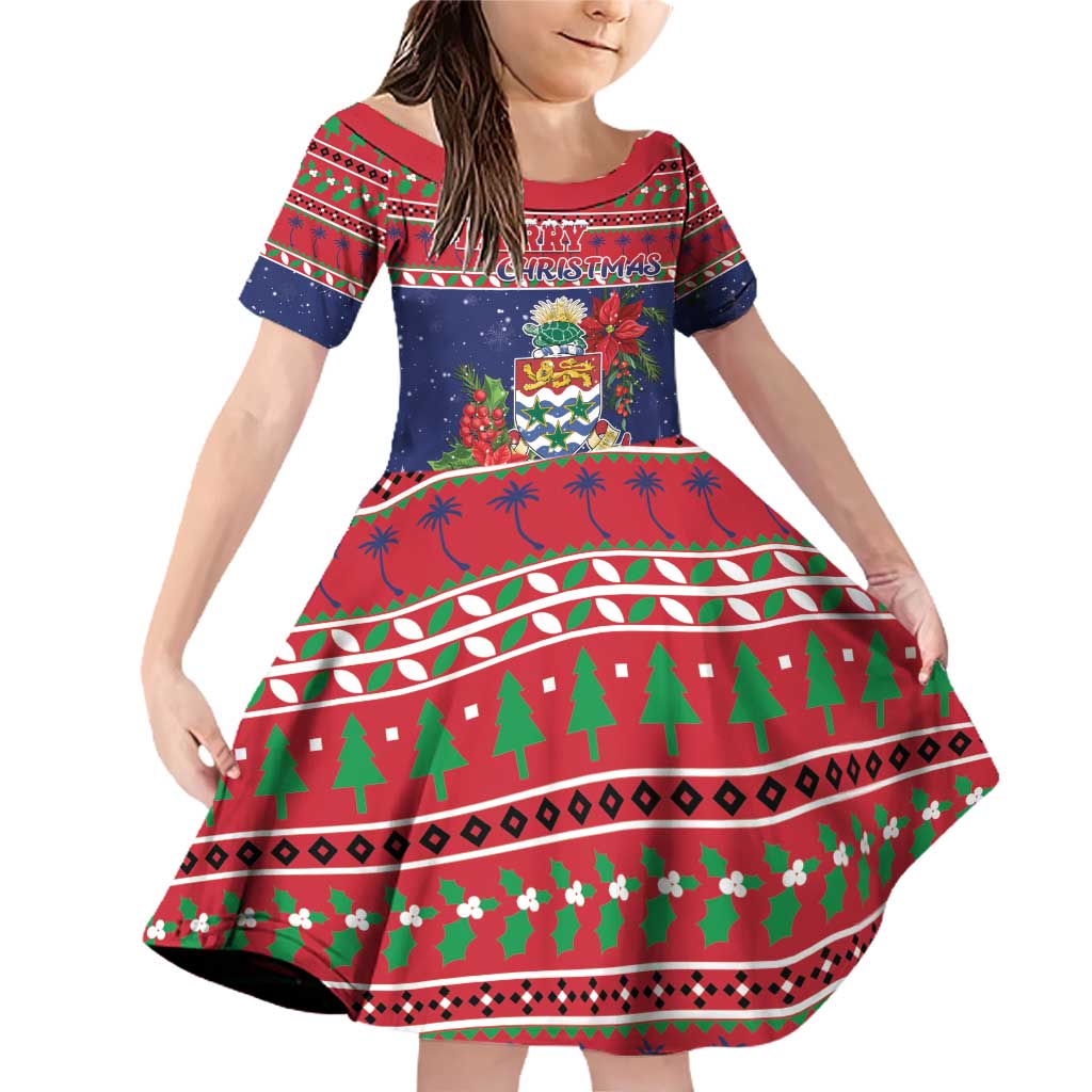 Cayman Islands Christmas Family Matching Off Shoulder Short Dress and Hawaiian Shirt Coat Of Arms With Poinsettia - Wonder Print Shop