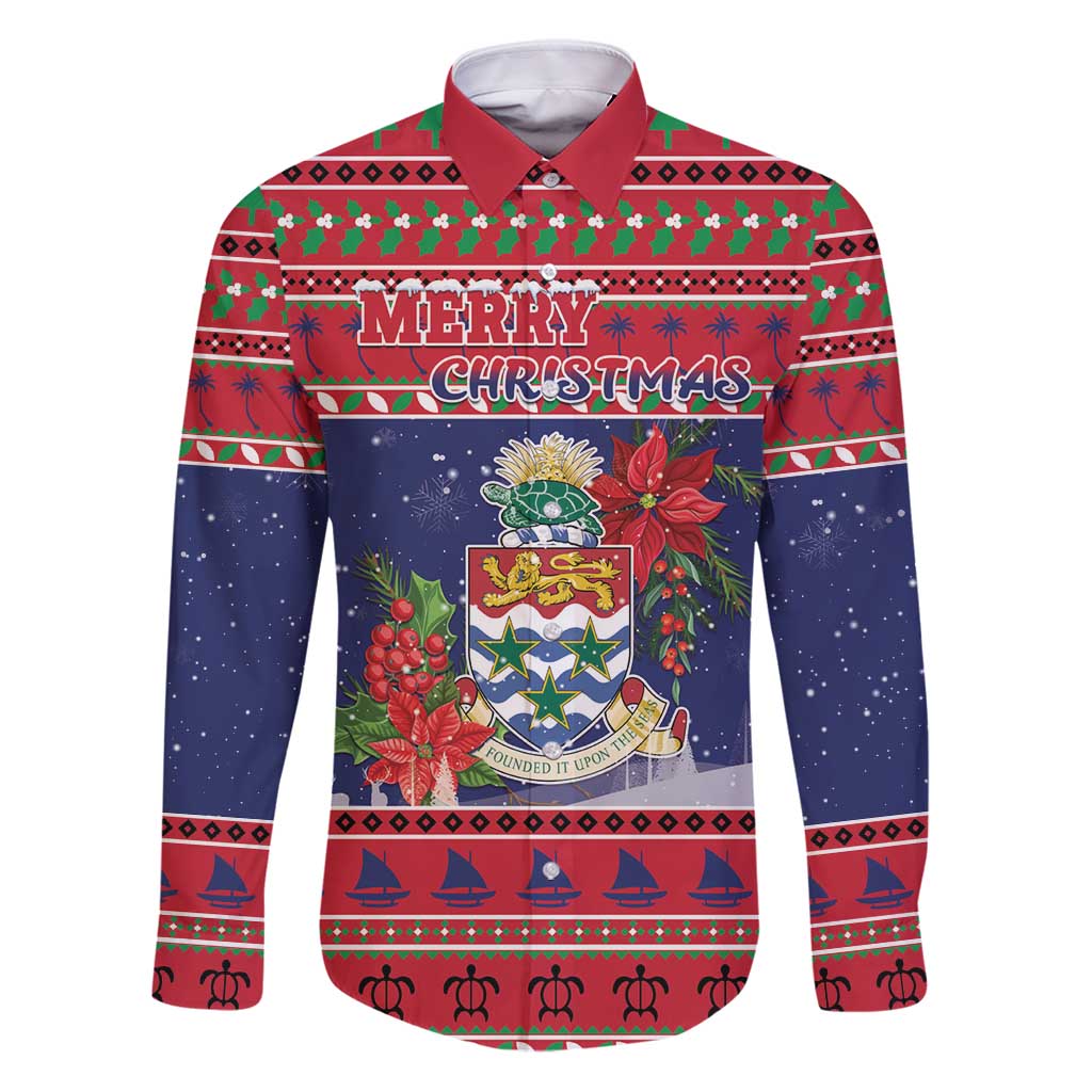 Cayman Islands Christmas Family Matching Puletasi and Hawaiian Shirt Coat Of Arms With Poinsettia - Wonder Print Shop