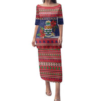 Cayman Islands Christmas Family Matching Puletasi and Hawaiian Shirt Coat Of Arms With Poinsettia - Wonder Print Shop