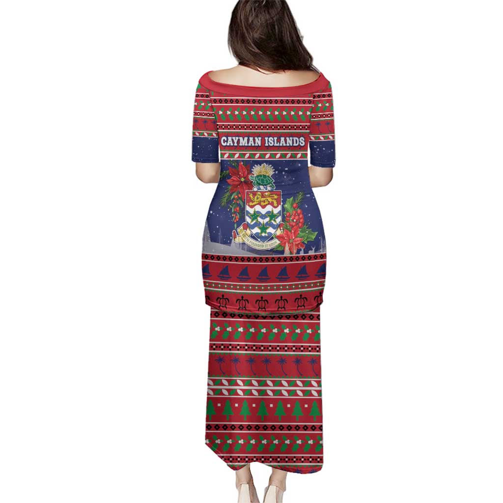 Cayman Islands Christmas Family Matching Puletasi and Hawaiian Shirt Coat Of Arms With Poinsettia - Wonder Print Shop