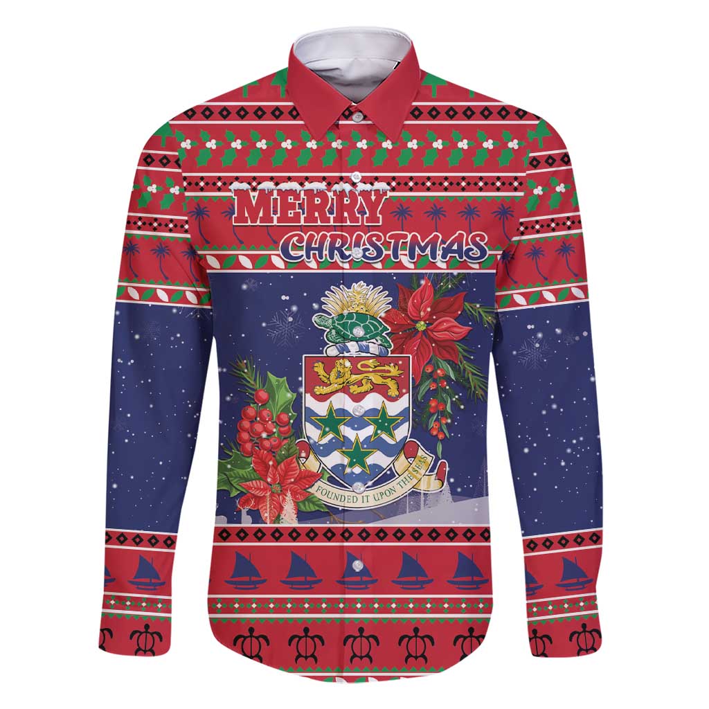 Cayman Islands Christmas Family Matching Short Sleeve Bodycon Dress and Hawaiian Shirt Coat Of Arms With Poinsettia - Wonder Print Shop