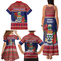 Cayman Islands Christmas Family Matching Tank Maxi Dress and Hawaiian Shirt Coat Of Arms With Poinsettia - Wonder Print Shop