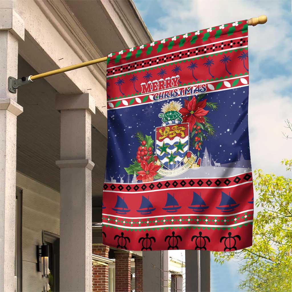 Cayman Islands Christmas Garden Flag Coat Of Arms With Poinsettia - Wonder Print Shop