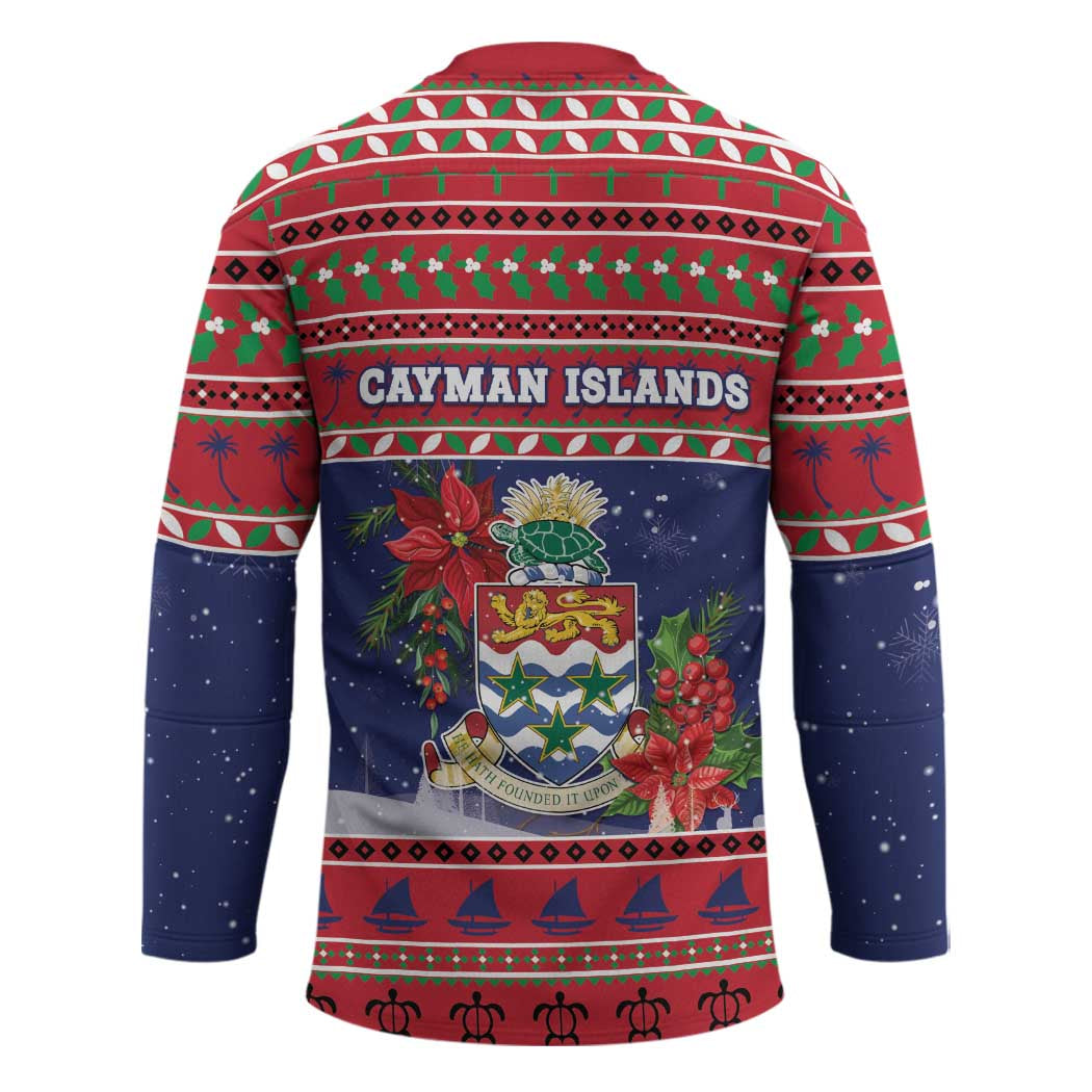 Cayman Islands Christmas Hockey Jersey Coat Of Arms With Poinsettia - Wonder Print Shop