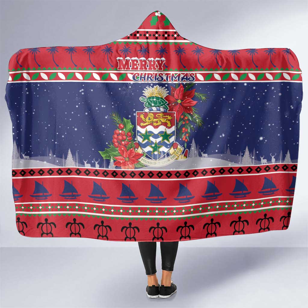 Cayman Islands Christmas Hooded Blanket Coat Of Arms With Poinsettia - Wonder Print Shop