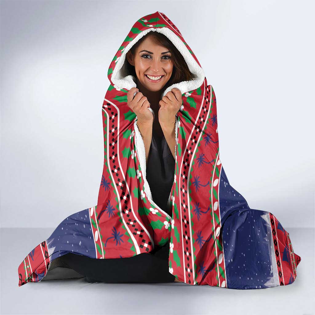 Cayman Islands Christmas Hooded Blanket Coat Of Arms With Poinsettia - Wonder Print Shop