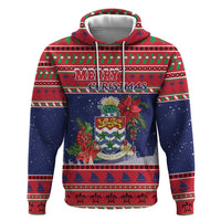 Cayman Islands Christmas Hoodie Coat Of Arms With Poinsettia - Wonder Print Shop