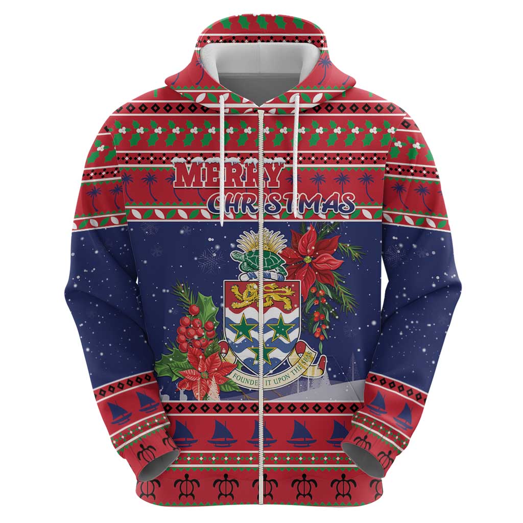Cayman Islands Christmas Hoodie Coat Of Arms With Poinsettia - Wonder Print Shop