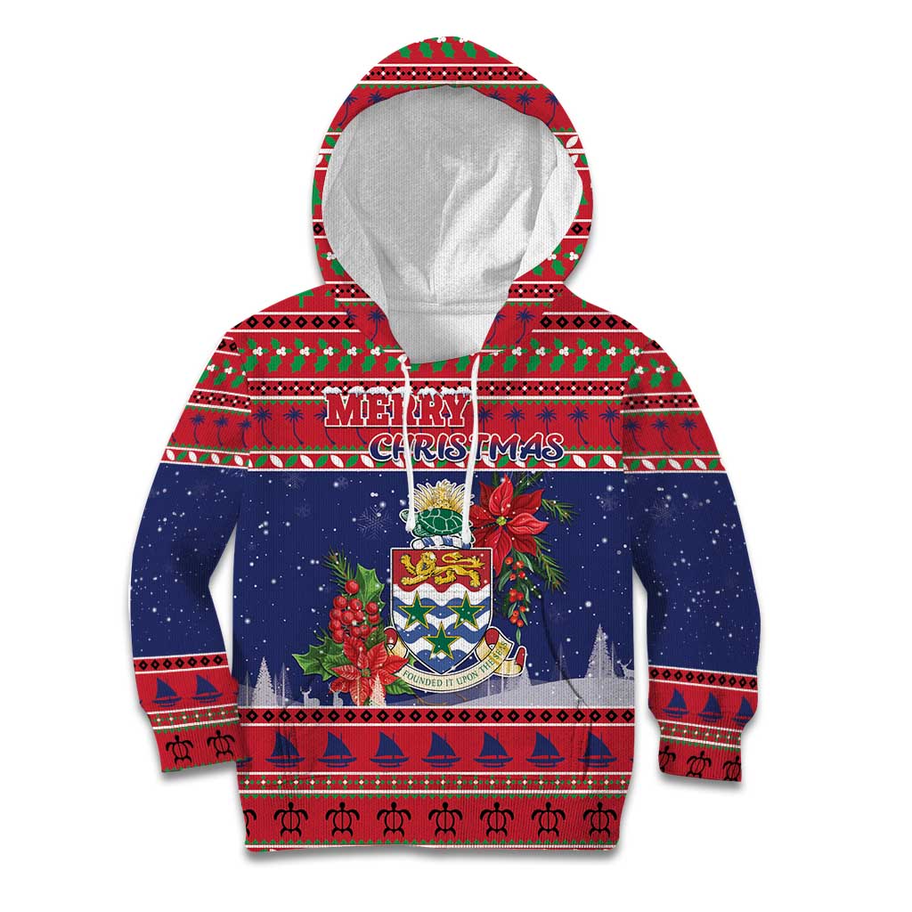 Cayman Islands Christmas Kid Hoodie Coat Of Arms With Poinsettia - Wonder Print Shop