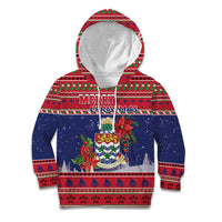 Cayman Islands Christmas Kid Hoodie Coat Of Arms With Poinsettia - Wonder Print Shop