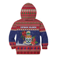 Cayman Islands Christmas Kid Hoodie Coat Of Arms With Poinsettia - Wonder Print Shop