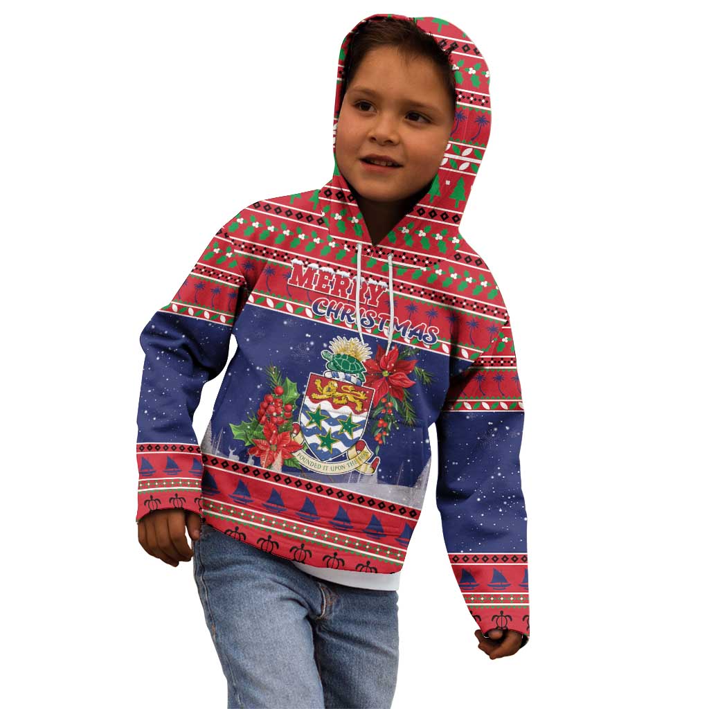Cayman Islands Christmas Kid Hoodie Coat Of Arms With Poinsettia - Wonder Print Shop