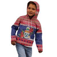 Cayman Islands Christmas Kid Hoodie Coat Of Arms With Poinsettia - Wonder Print Shop