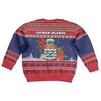 Cayman Islands Christmas Kid Ugly Christmas Sweater Coat Of Arms With Poinsettia - Wonder Print Shop