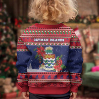 Cayman Islands Christmas Kid Ugly Christmas Sweater Coat Of Arms With Poinsettia - Wonder Print Shop