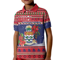 Cayman Islands Christmas Kid Polo Shirt Coat Of Arms With Poinsettia - Wonder Print Shop