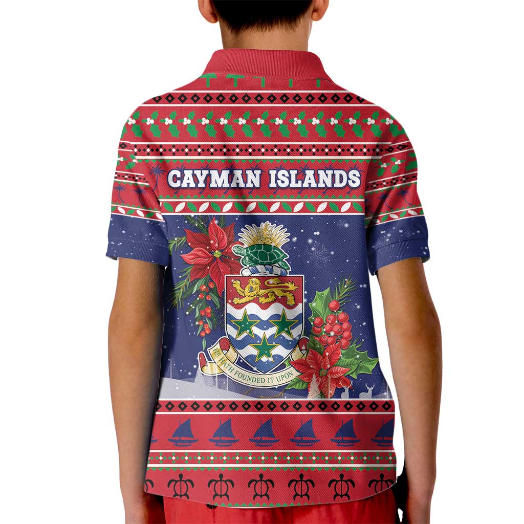 Cayman Islands Christmas Kid Polo Shirt Coat Of Arms With Poinsettia - Wonder Print Shop