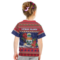 Cayman Islands Christmas Kid T Shirt Coat Of Arms With Poinsettia - Wonder Print Shop
