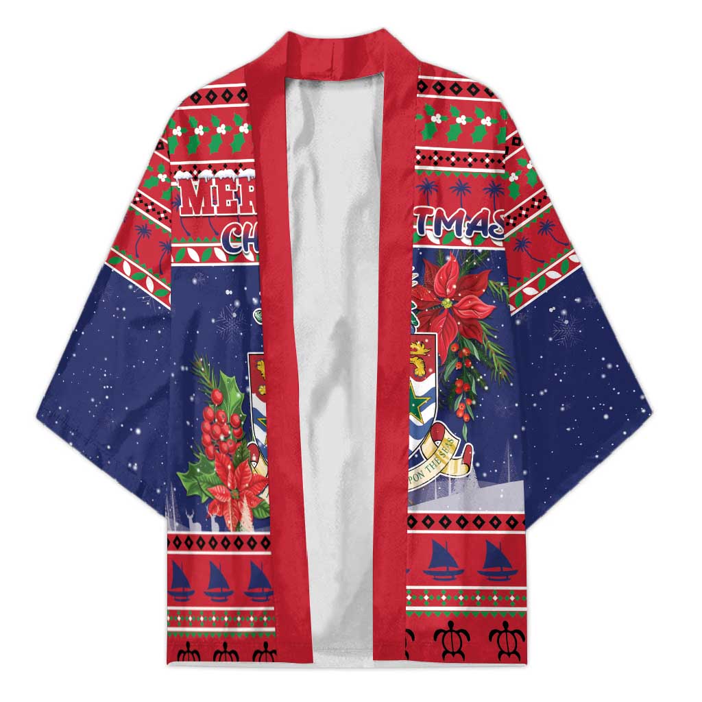 Cayman Islands Christmas Kimono Coat Of Arms With Poinsettia - Wonder Print Shop