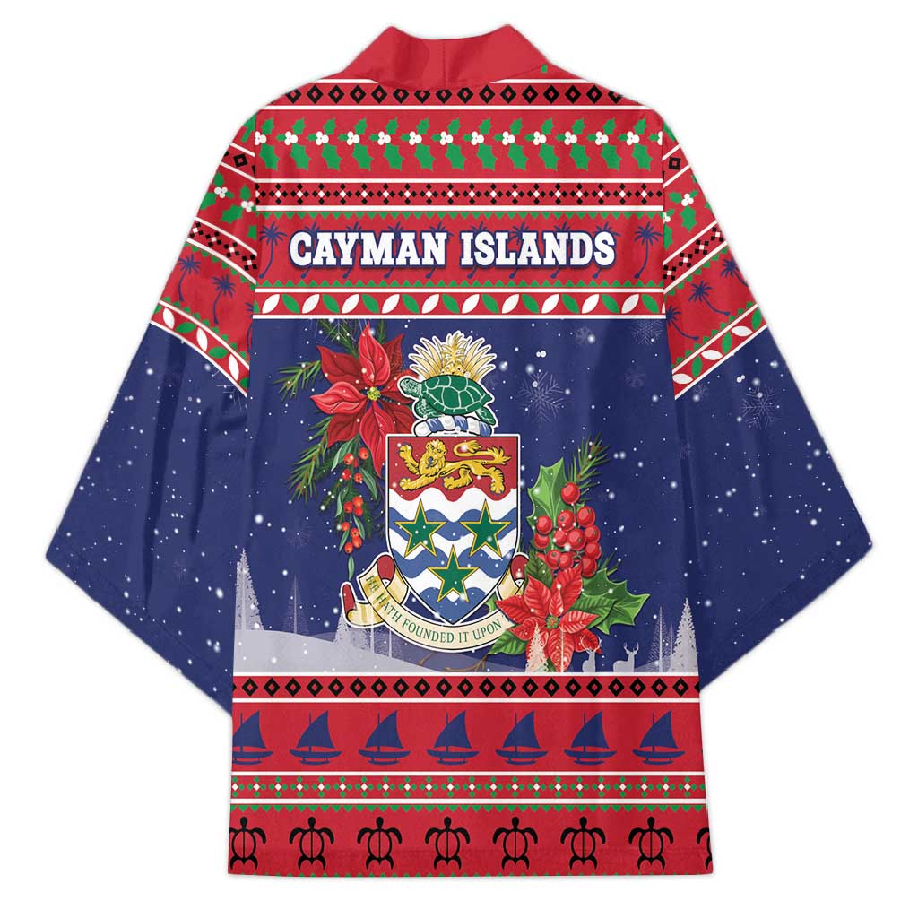 Cayman Islands Christmas Kimono Coat Of Arms With Poinsettia - Wonder Print Shop