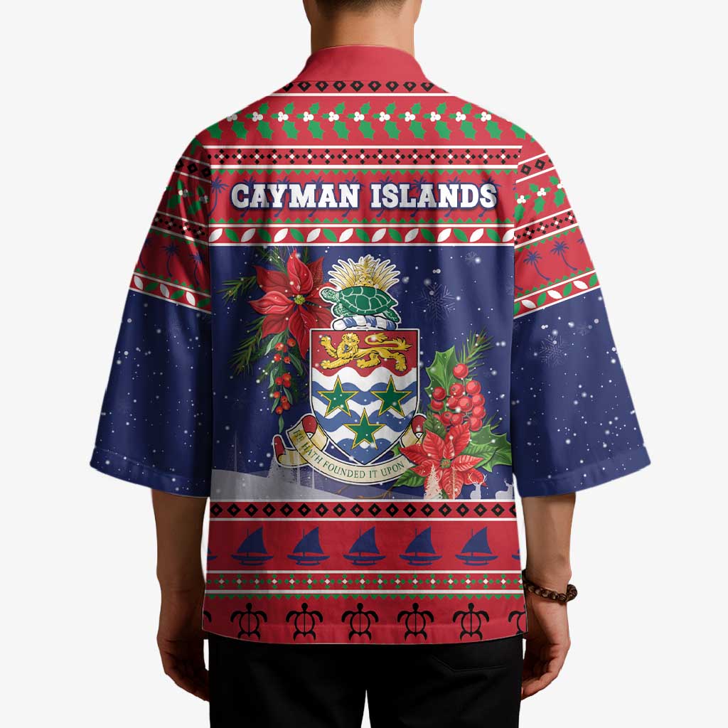 Cayman Islands Christmas Kimono Coat Of Arms With Poinsettia - Wonder Print Shop