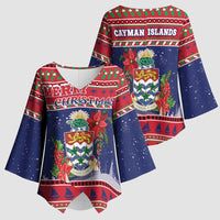 Cayman Islands Christmas Kimono Sleeve Blouse Coat Of Arms With Poinsettia - Wonder Print Shop