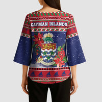 Cayman Islands Christmas Kimono Sleeve Blouse Coat Of Arms With Poinsettia - Wonder Print Shop