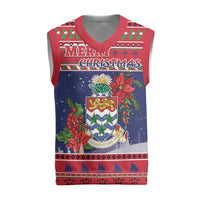 Cayman Islands Christmas Knitted V-Neck Vest Coat Of Arms With Poinsettia - Wonder Print Shop