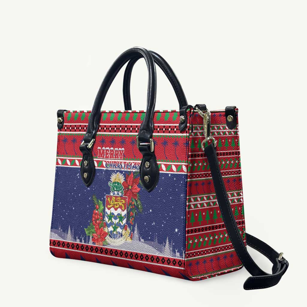 Cayman Islands Christmas Leather Bag Coat Of Arms With Poinsettia - Wonder Print Shop