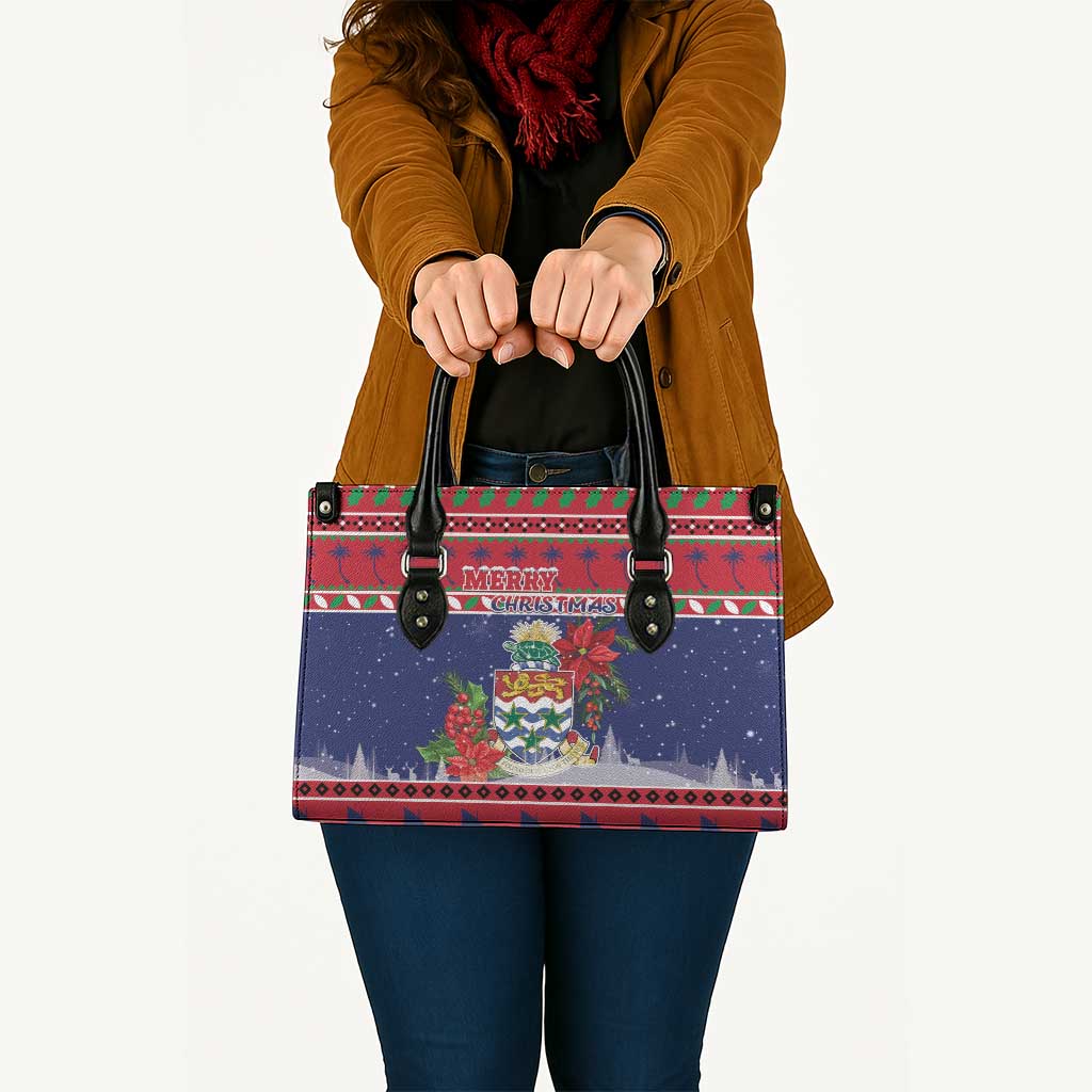 Cayman Islands Christmas Leather Bag Coat Of Arms With Poinsettia - Wonder Print Shop